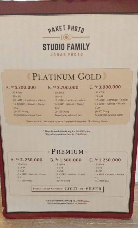 Paket Platinum Gold dan Premiun Jonas Photo